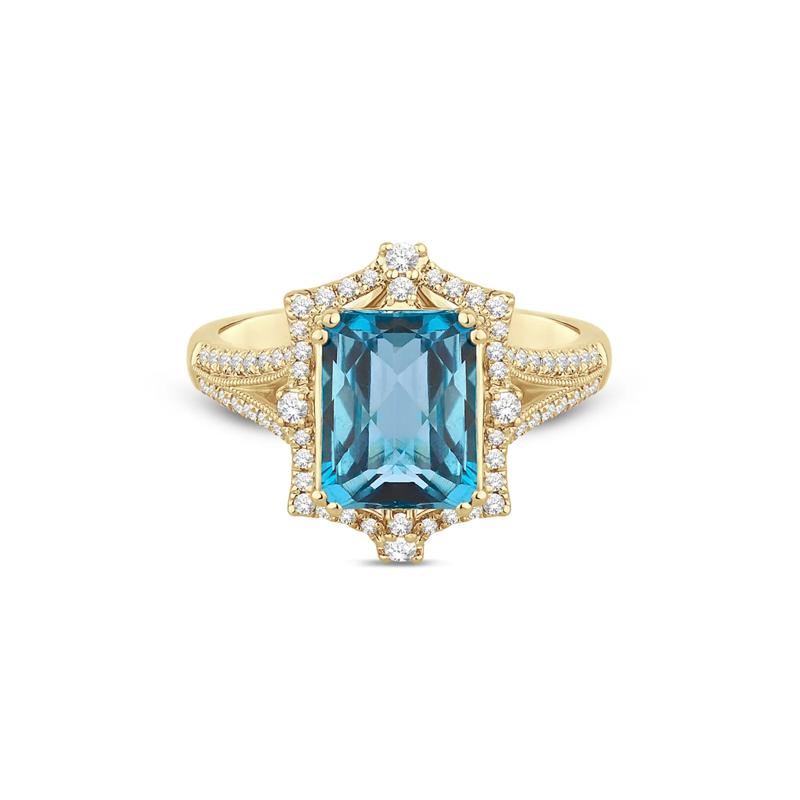 Blue Topaz Engagement Ring with Diamonds in 14k Yellow Gold &#40;1/3 ct. tw.&#41; – Image 1 of 3