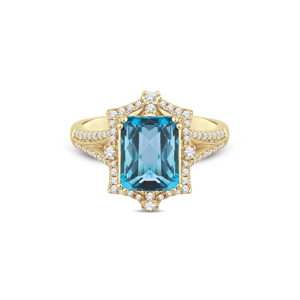 Blue Topaz Engagement Ring with Diamonds in 14k Yellow Gold (1/3 ct. tw.) – Image 1 of 3
