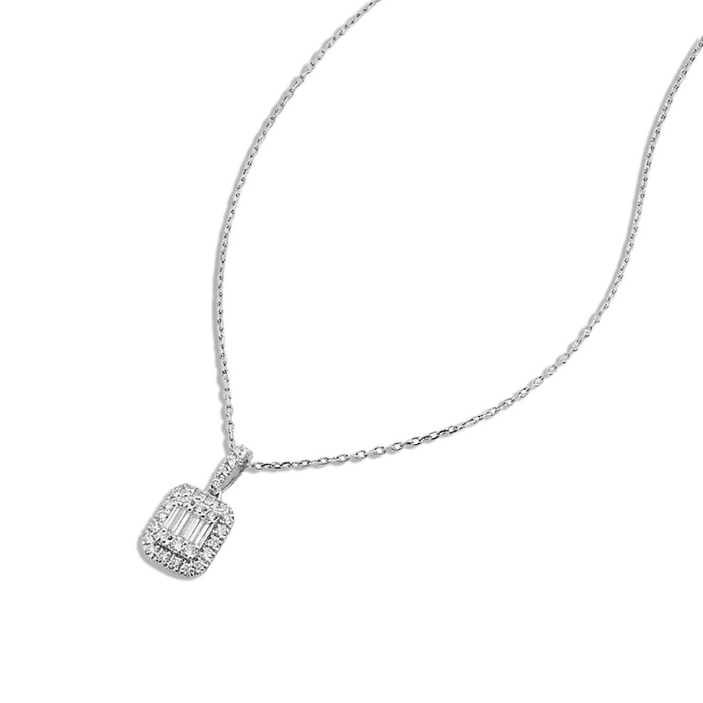 Diamond Baguette Center Pendant Necklace in 10K White Gold (1/3 ct. tw.) – Image 4 of 4