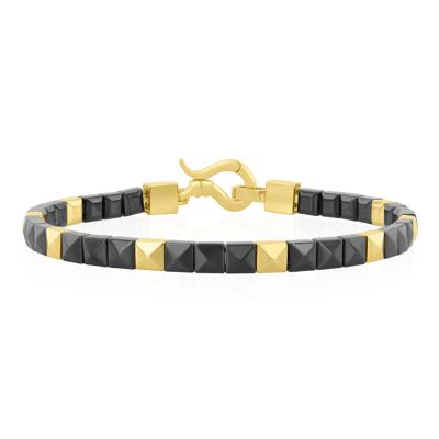 Men's Black Ceramic Pyramid Link Bracelet in Vermeil, 8.5"