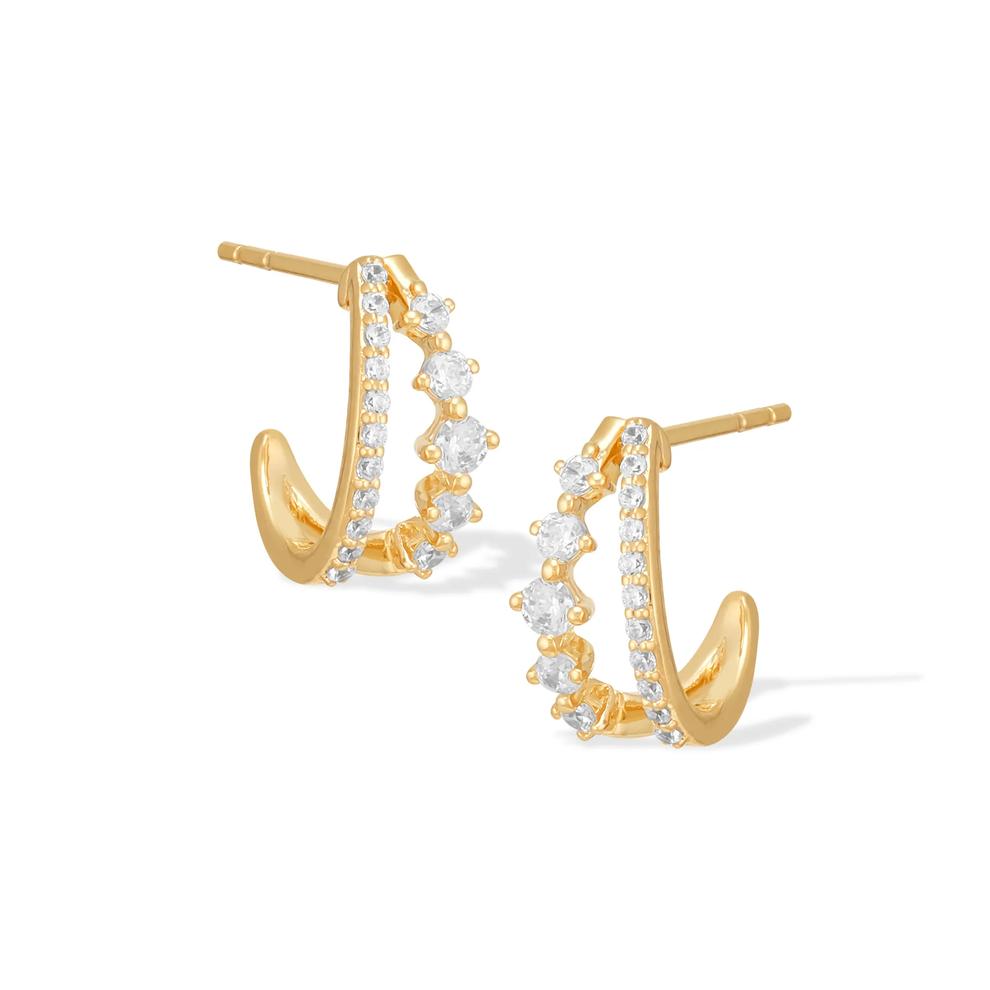 Lab Grown Diamond Double Row J-Hoop Earrings in 18K Gold Vermeil (1/3 ct. tw.) – Image 1 of 2
