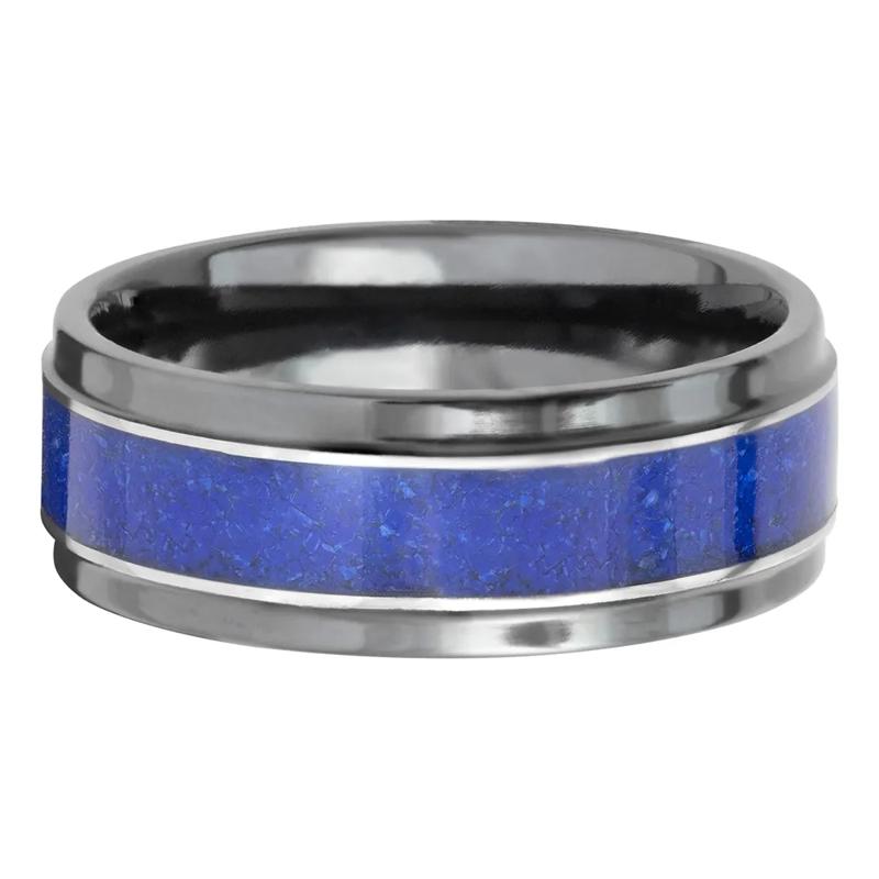 Men&#39;s Lapis Inlay Band in Black Zirconium, 8MM – Image 1 of 4