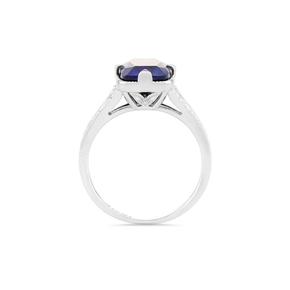Lab-Created Blue Sapphire Engraved Ring in Sterling Silver – Image 2 of 4