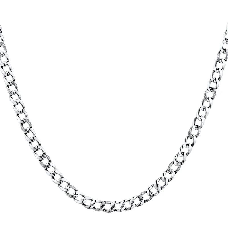 Men&rsquo;s Diamond Curb Chain Necklace in Sterling Silver, 22&quot; &#40;1/8 ct. tw.&#41; – Image 1 of 4