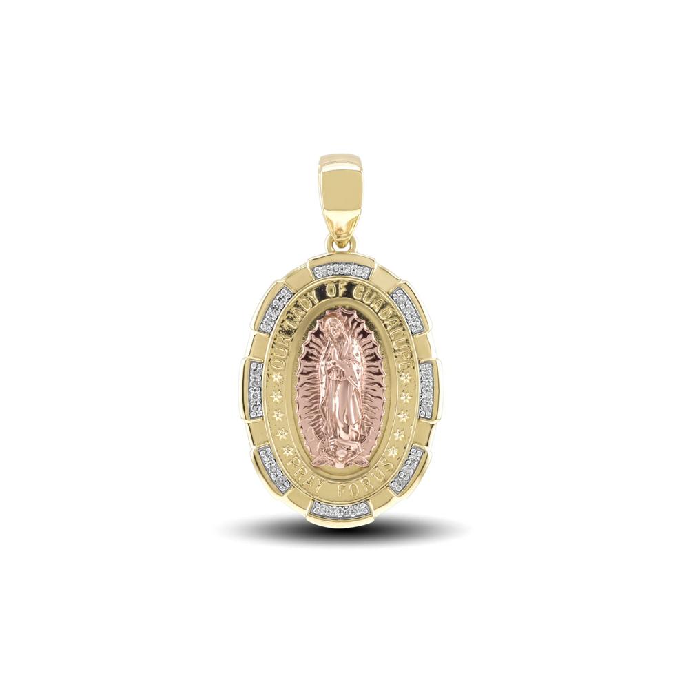 Men's Diamond Lady of Gaudalupe Charm in 10K Yellow &amp; Rose Gold (1/8 ct. tw.) – Image 1 of 4