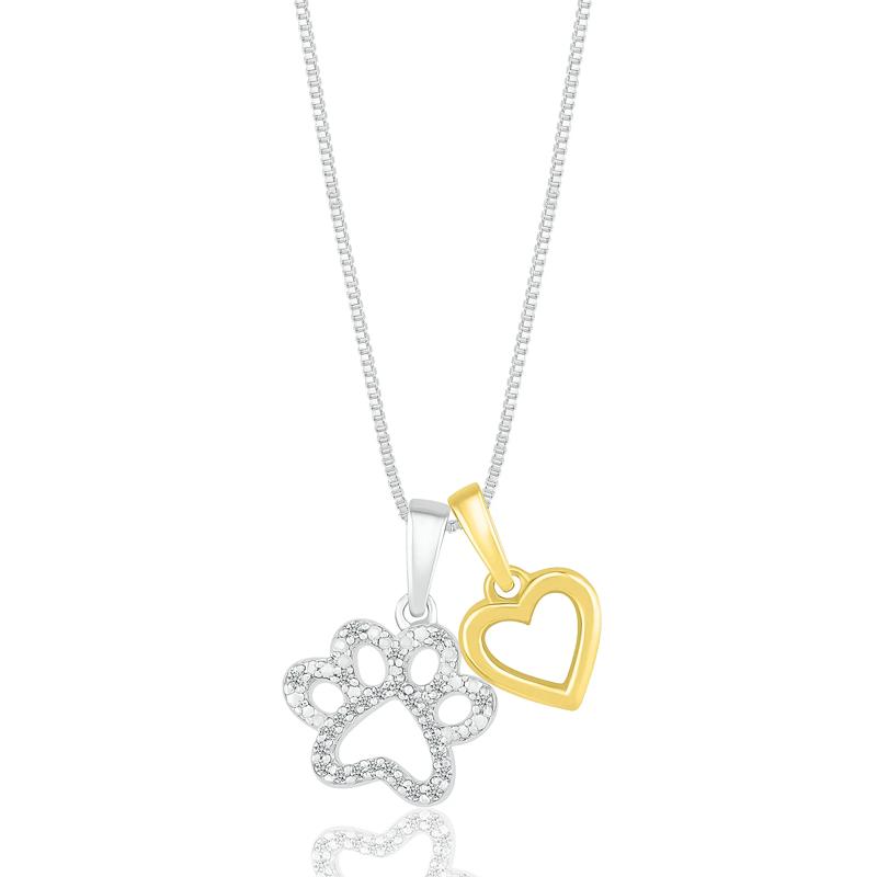 Diamond Accent Paw Print &amp; Heart Pendant in Sterling Silver &amp; 10K Yellow Gold – Image 1 of 3