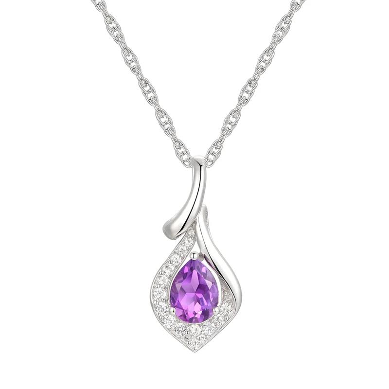 Pear-Shaped Amethyst &amp; Lab Created White Sapphire Earring, Pendant &amp; Ring Set in Sterling Silver – Image 5 of 9