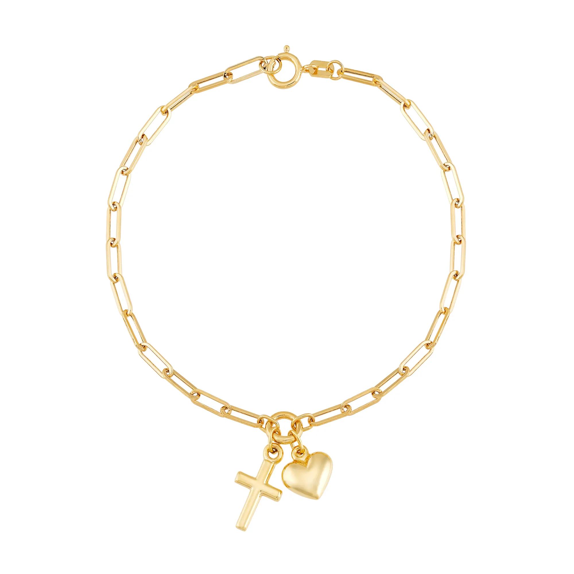 Paperclip Bracelet with Charms in 14K Yellow Gold