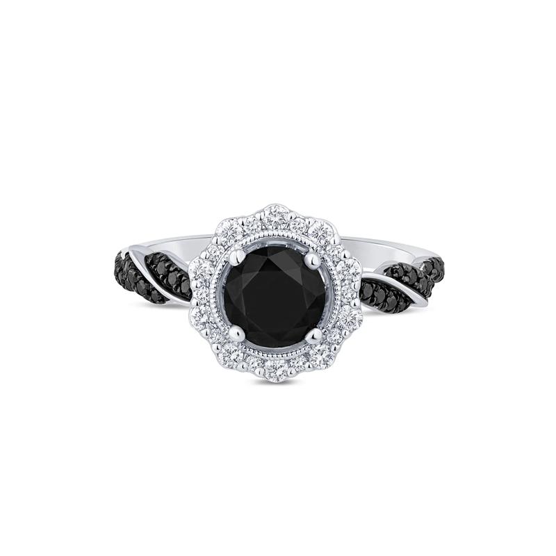Black &amp; White Diamond Halo Engagement Ring 14K Gold &#40;1 5/8 ct. tw.&#41; – Image 1 of 3