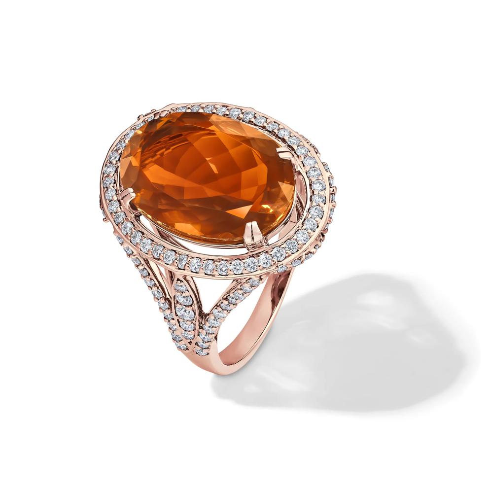 Oval Fire Opal &amp; Diamond Halo Ring in 14K Rose Gold (3/4 ct. tw.) – Image 4 of 4