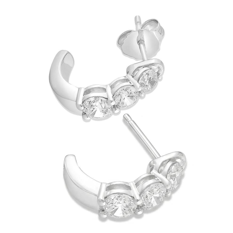 Lab Grown Diamond Three-Stone J-Hoop Earrings in 10K White Gold (1 ct. tw.) – Image 2 of 2