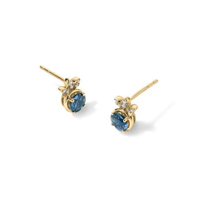 Montana Blue Sapphire & Diamond Accent Stud Earrings in 10K Yellow Gold