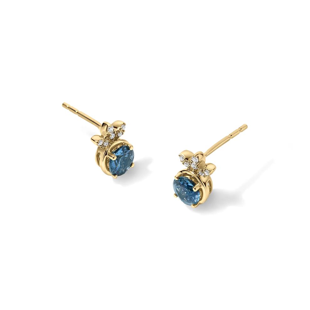Montana Blue Sapphire &amp; Diamond Accent Stud Earrings in 10K Yellow Gold – Image 1 of 2