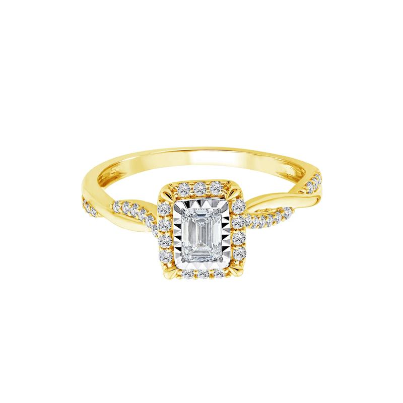 Lab Grown Diamond Emerald-Cut Twist Shank Promise Ring in 10K Yellow Gold &#40;1/2 ct. tw.&#41; – Image 1 of 3