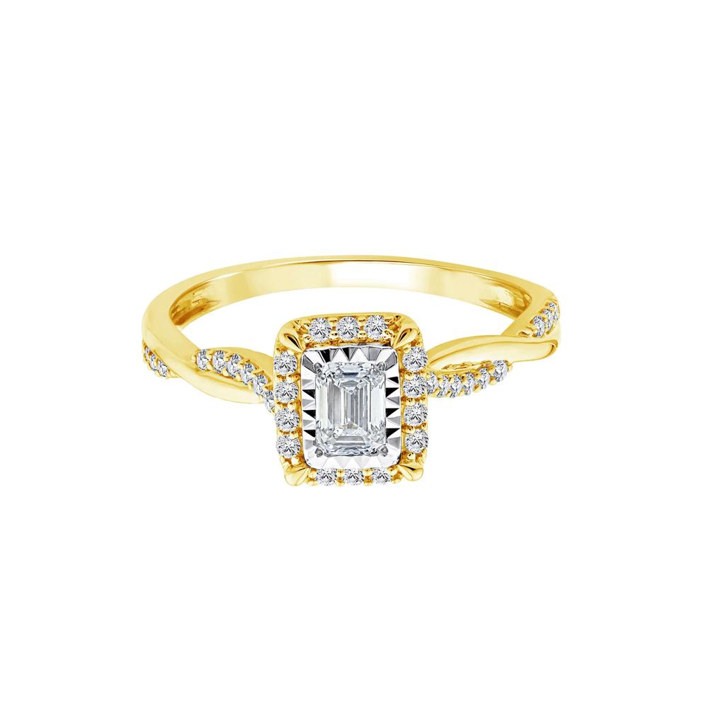 Lab Grown Diamond Emerald-Cut Twist Shank Promise Ring in 10K Yellow Gold (1/2 ct. tw.) – Image 1 of 3