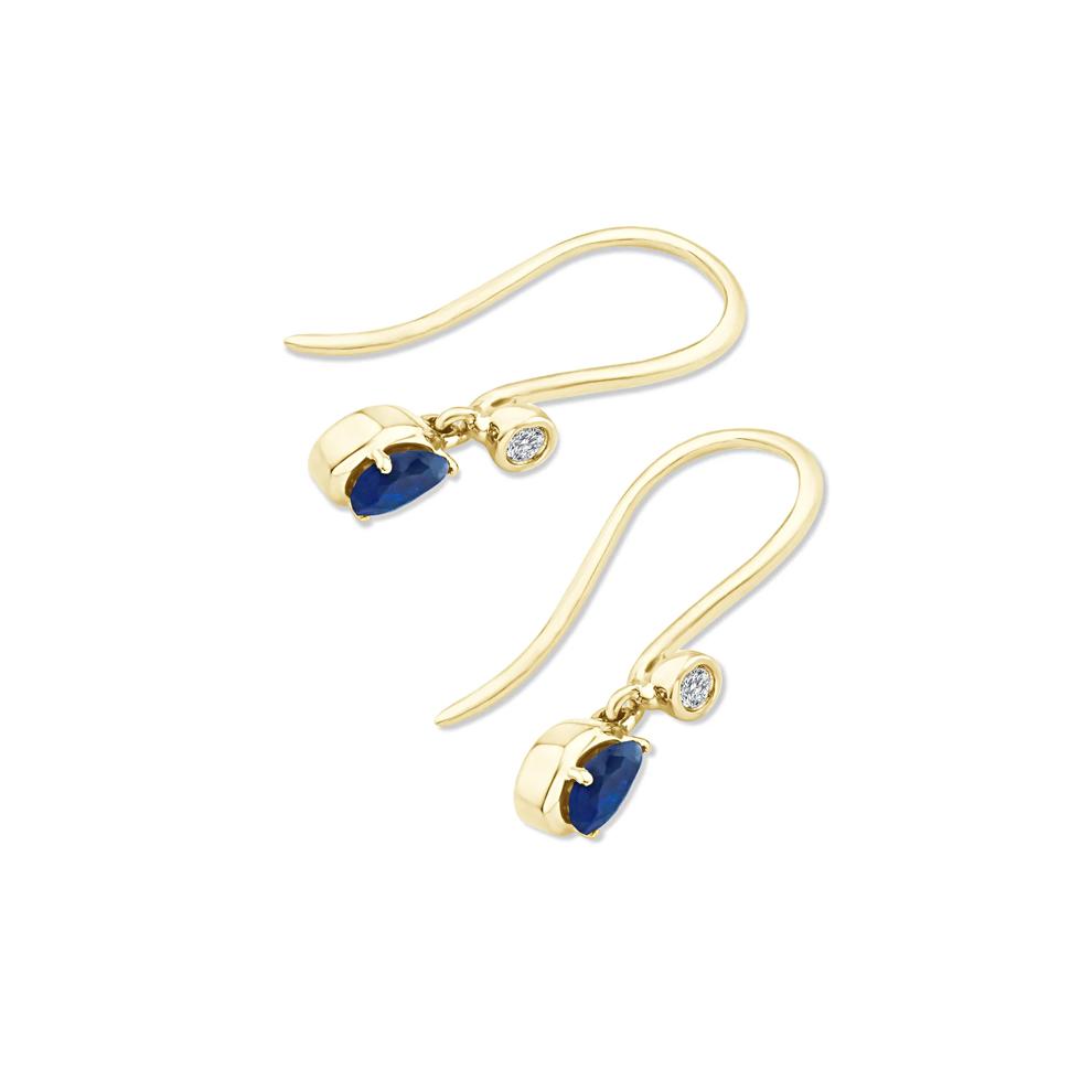 Blue Sapphire &amp; Diamond Accent Drop Earrings in 10K Yellow Gold – Image 2 of 2