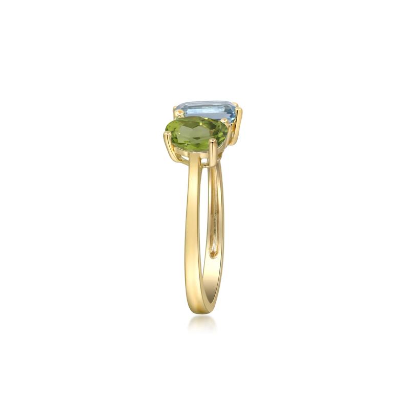 Blue Topaz, Peridot and Diamond Toi et Moi Ring in 10K Yellow Gold – Image 3 of 5