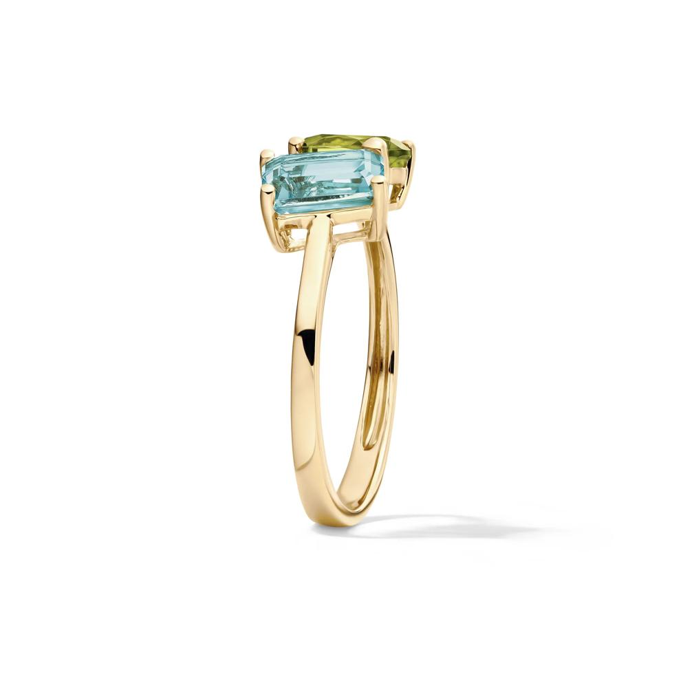 Blue Topaz, Peridot and Diamond Toi et Moi Ring in 10K Yellow Gold – Image 3 of 4