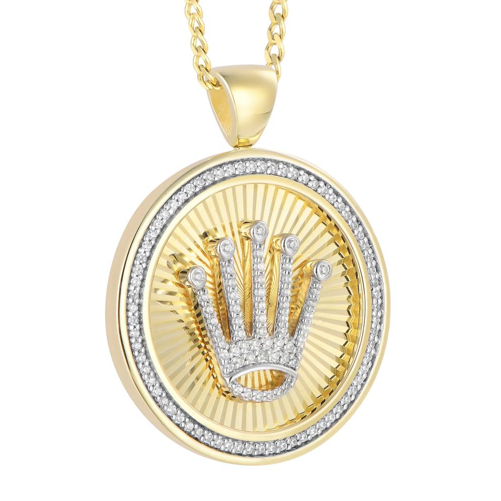Men&rsquo;s Diamond Crown Medallion Pendant in 10K Yellow Gold, 22&rdquo; (3/8 ct. tw.) – Image 2 of 3