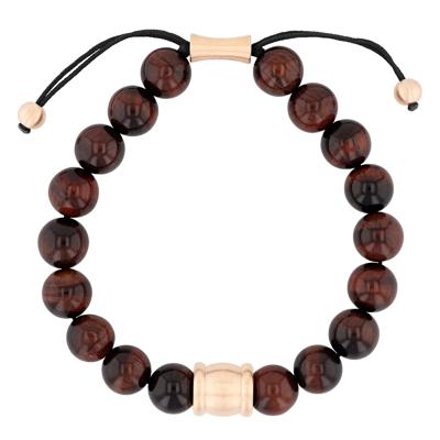 Men's Red Tigers Eye Beaded Bolo Bracelet in Rose-toned Stainless Steel