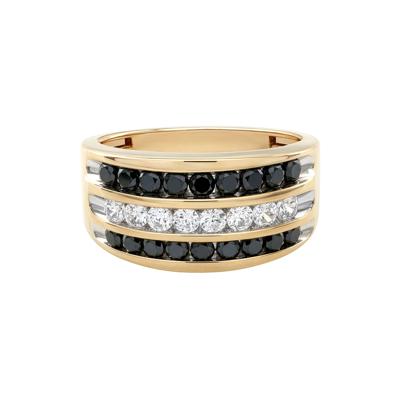 Men's Black & White Diamond Three-Row Band in 10K Yellow Gold (1 ct. tw.)