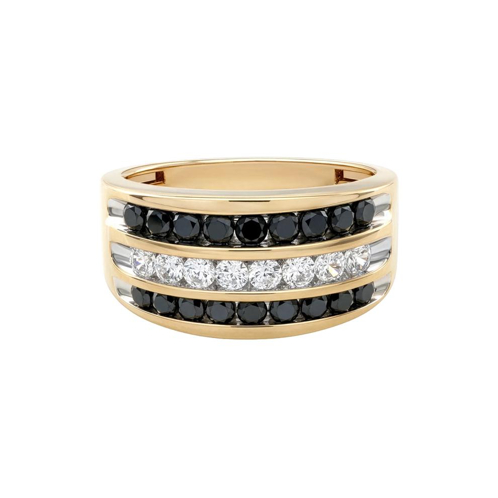 Men's Black &amp; White Diamond Three-Row Band in 10K Yellow Gold (1 ct. tw.) – Image 1 of 4