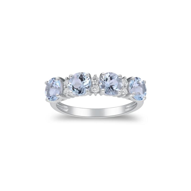 Aquamarine &amp; Diamond Ring in 10K White Gold &#40;1/10 ct. tw.&#41; – Image 1 of 5