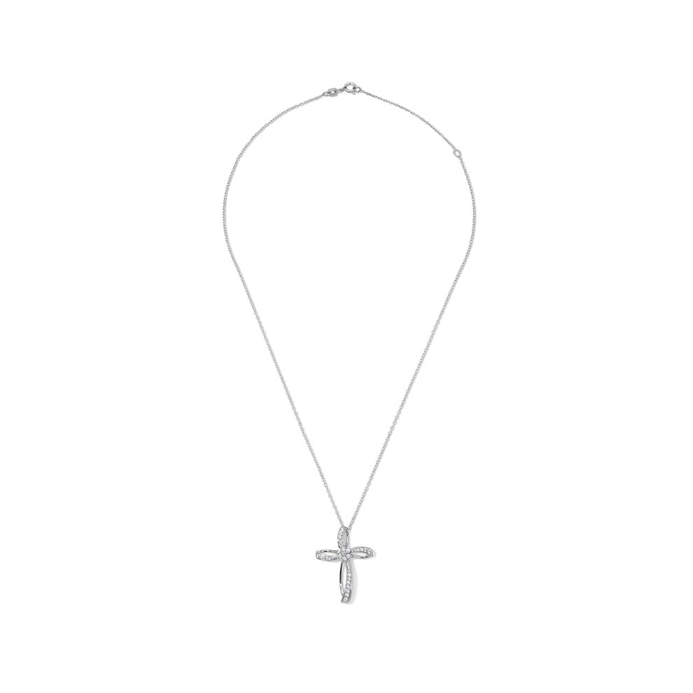 Lab-Created White Sapphire Cross Pendant Necklace in Sterling Silver – Image 4 of 4