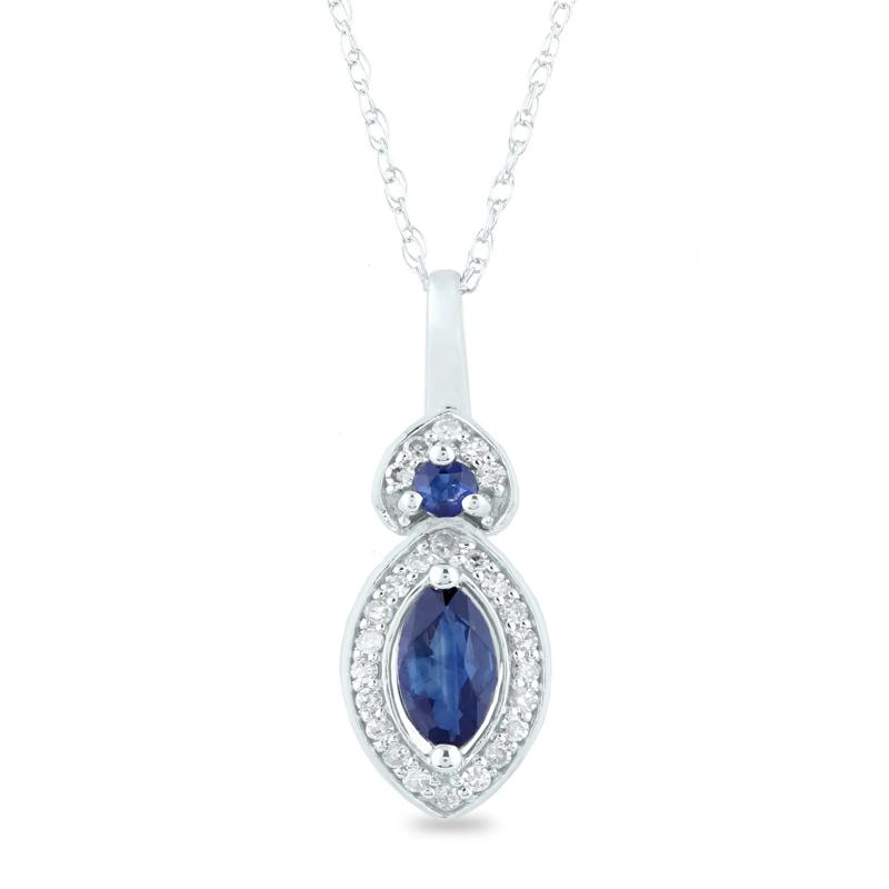 Blue Sapphire and Diamond Accent Marquise Halo Pendant in 10K White Gold – Image 1 of 3