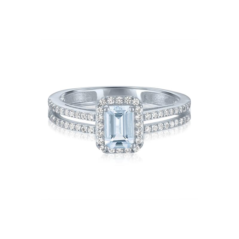 Aquamarine and Lab-Created White Sapphire Ring, Earring and Pendant Box Set in Sterling Silver – Image 2 of 5
