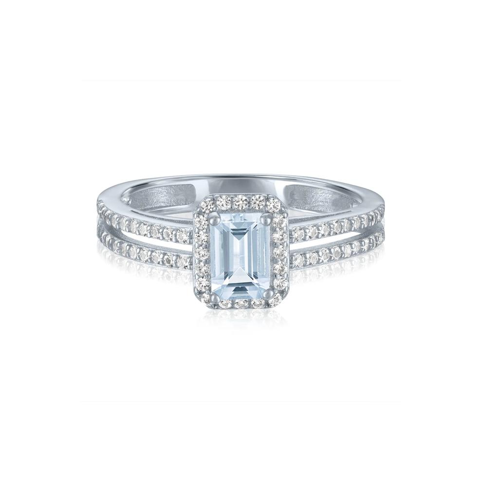 Aquamarine and Lab-Created White Sapphire Ring, Earring and Pendant Box Set in Sterling Silver – Image 2 of 5