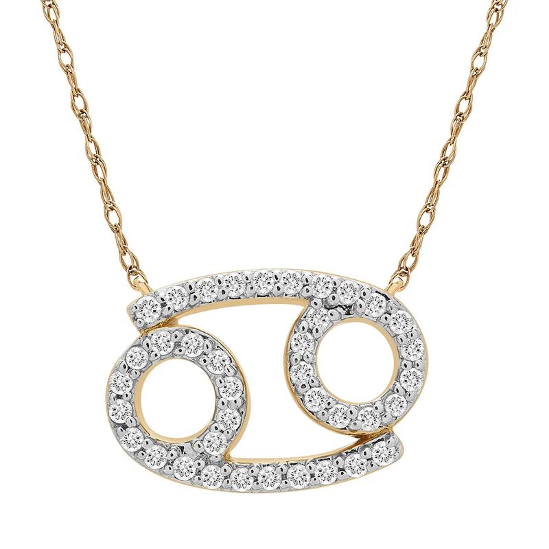 Cancer Zodiac Necklace with Diamonds in 10K Yellow Gold &#40;1/10 ct. tw.&#41;	 – Image 1 of 3