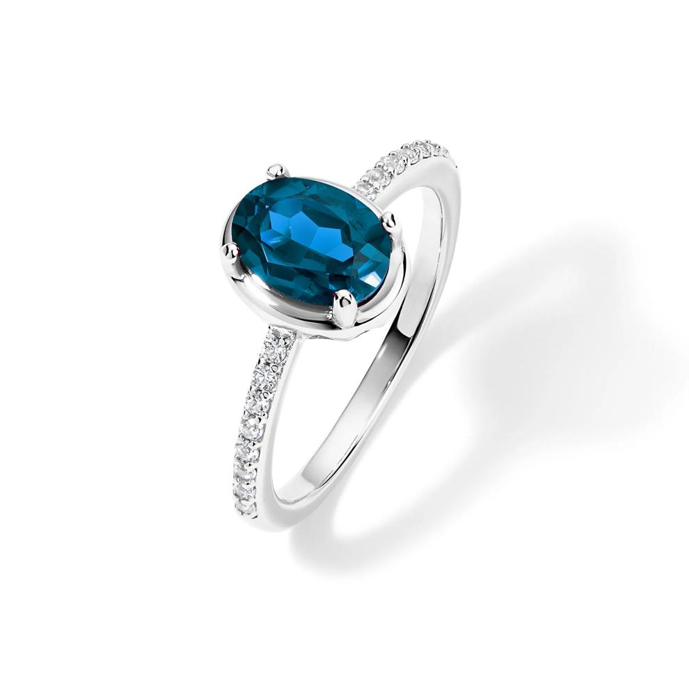 London Blue Topaz &amp; Lab-Created White Sapphire Bezel Ring in Sterling Silver – Image 4 of 4