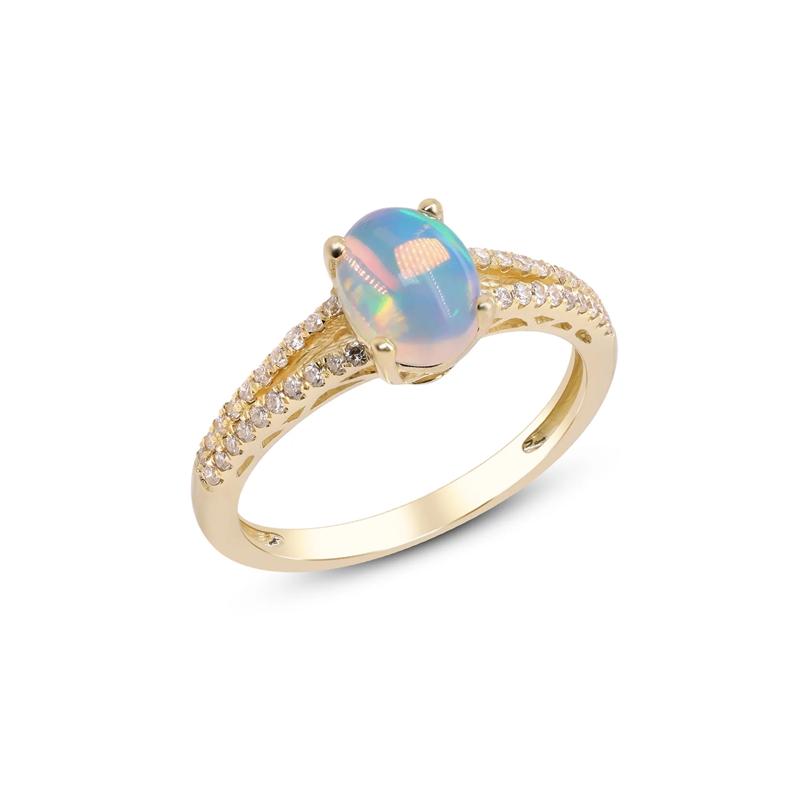 Ethiopian Opal Ring with Diamond Split-Shank Band in 10K Yellow Gold &#40;1/5 ct. tw.&#41; – Image 3 of 4