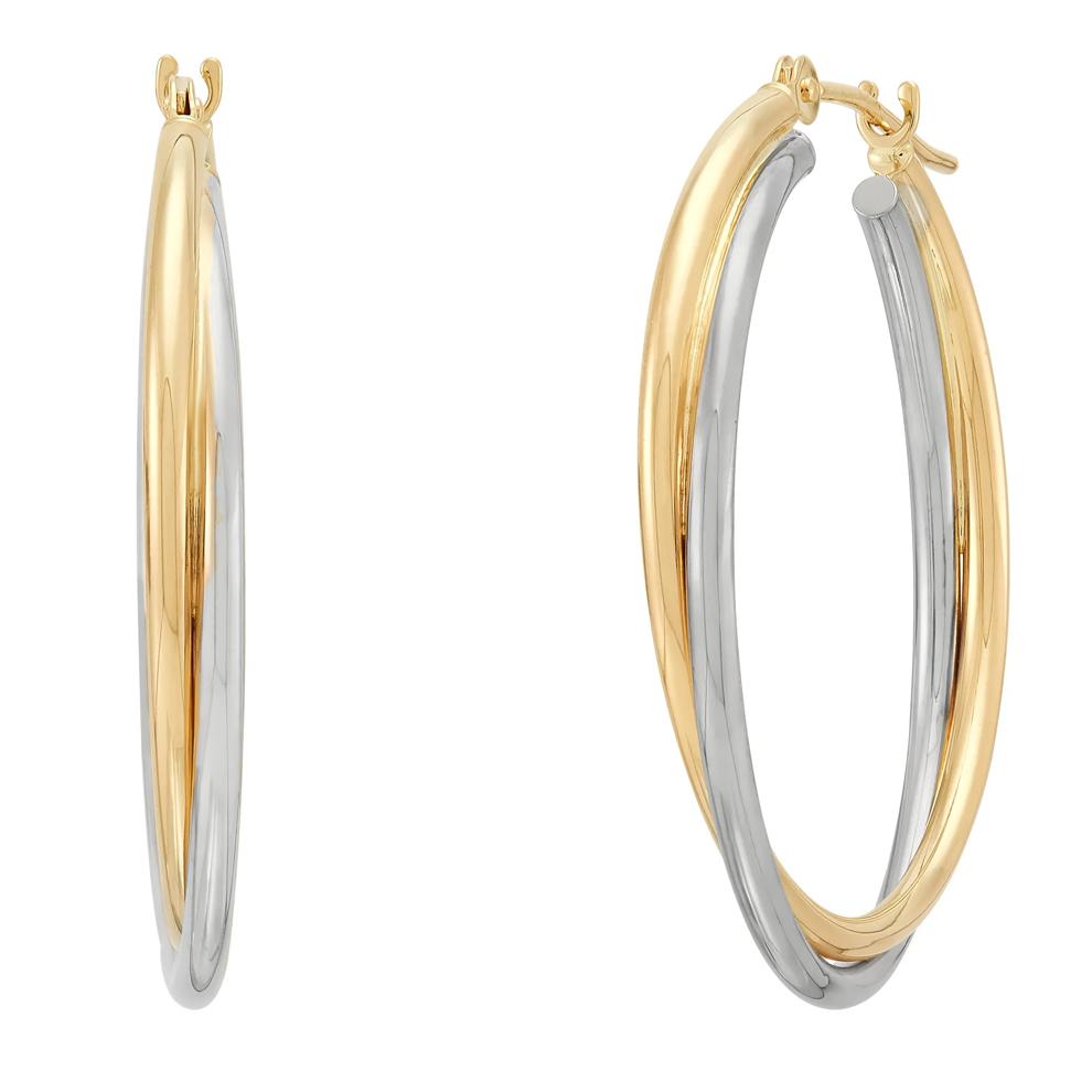 Crossover Oval Hoop Earrings in 14K Yellow and White Gold, 22x25MM – Image 1 of 1