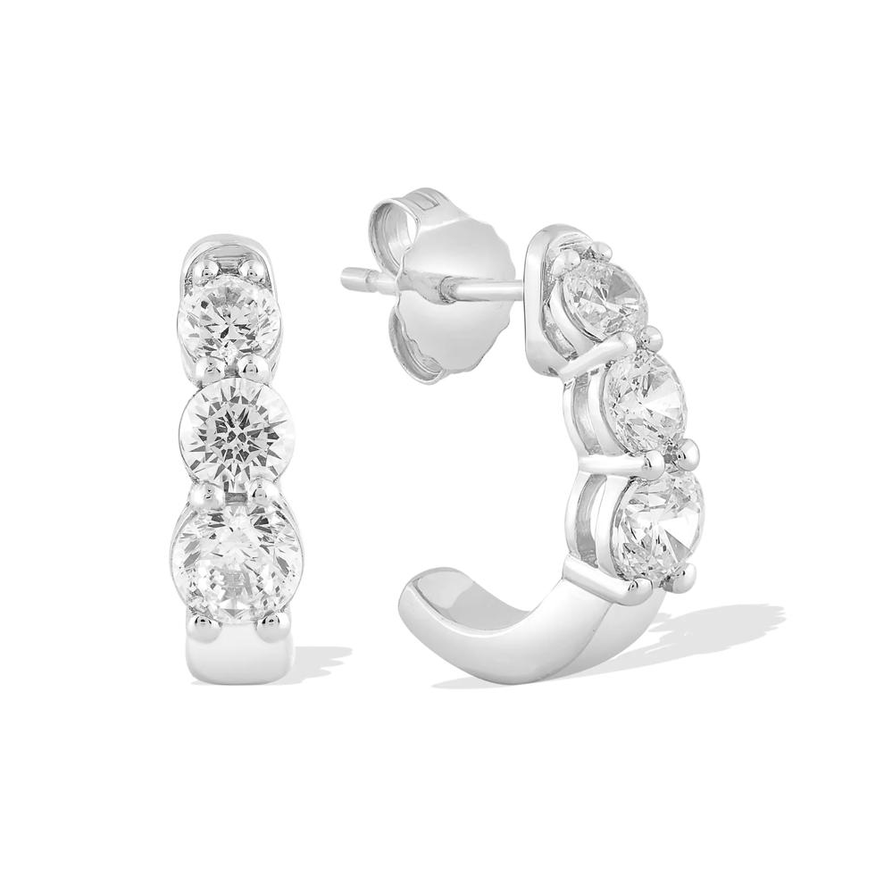 Lab Grown Diamond Three-Stone J-Hoop Earrings in 10K White Gold (1 ct. tw.) – Image 1 of 2