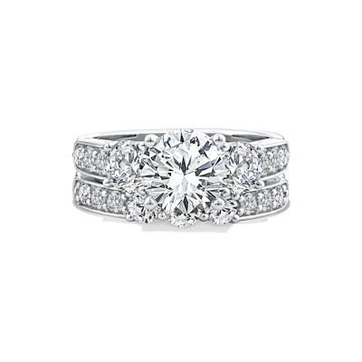 Lab Grown Diamond Round Center Three-Stone Engagement Set in 10K White Gold (4 ct. tw.)