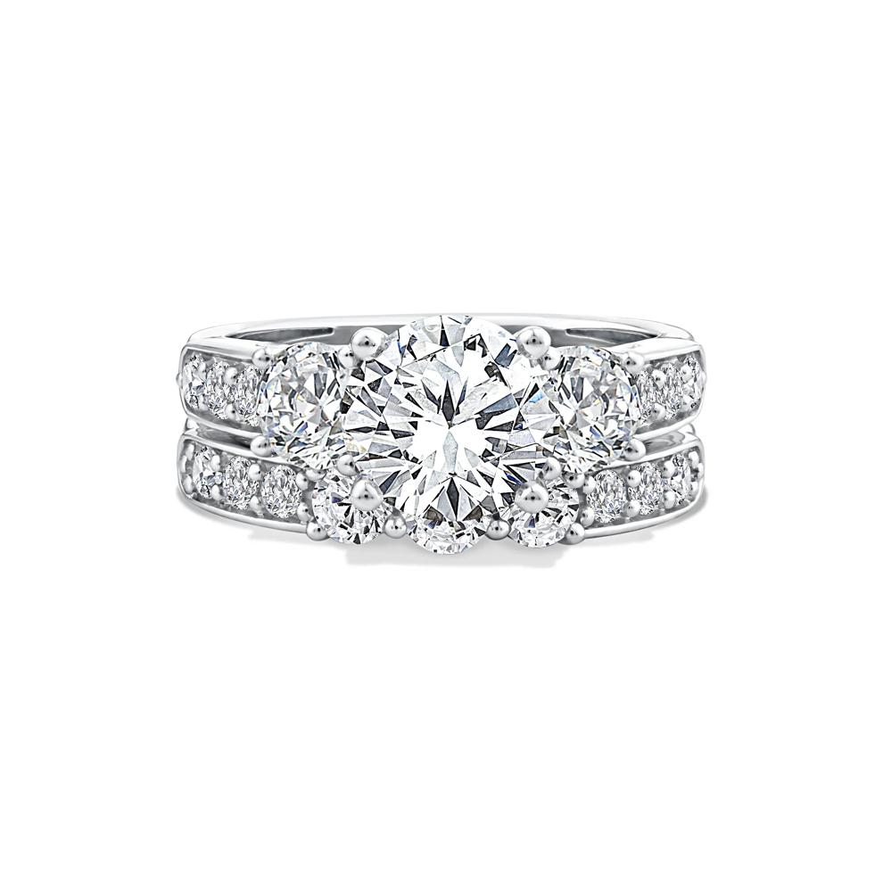 Lab Grown Diamond Round Center Three-Stone Engagement Set in 10K White Gold (4 ct. tw.) – Image 1 of 6