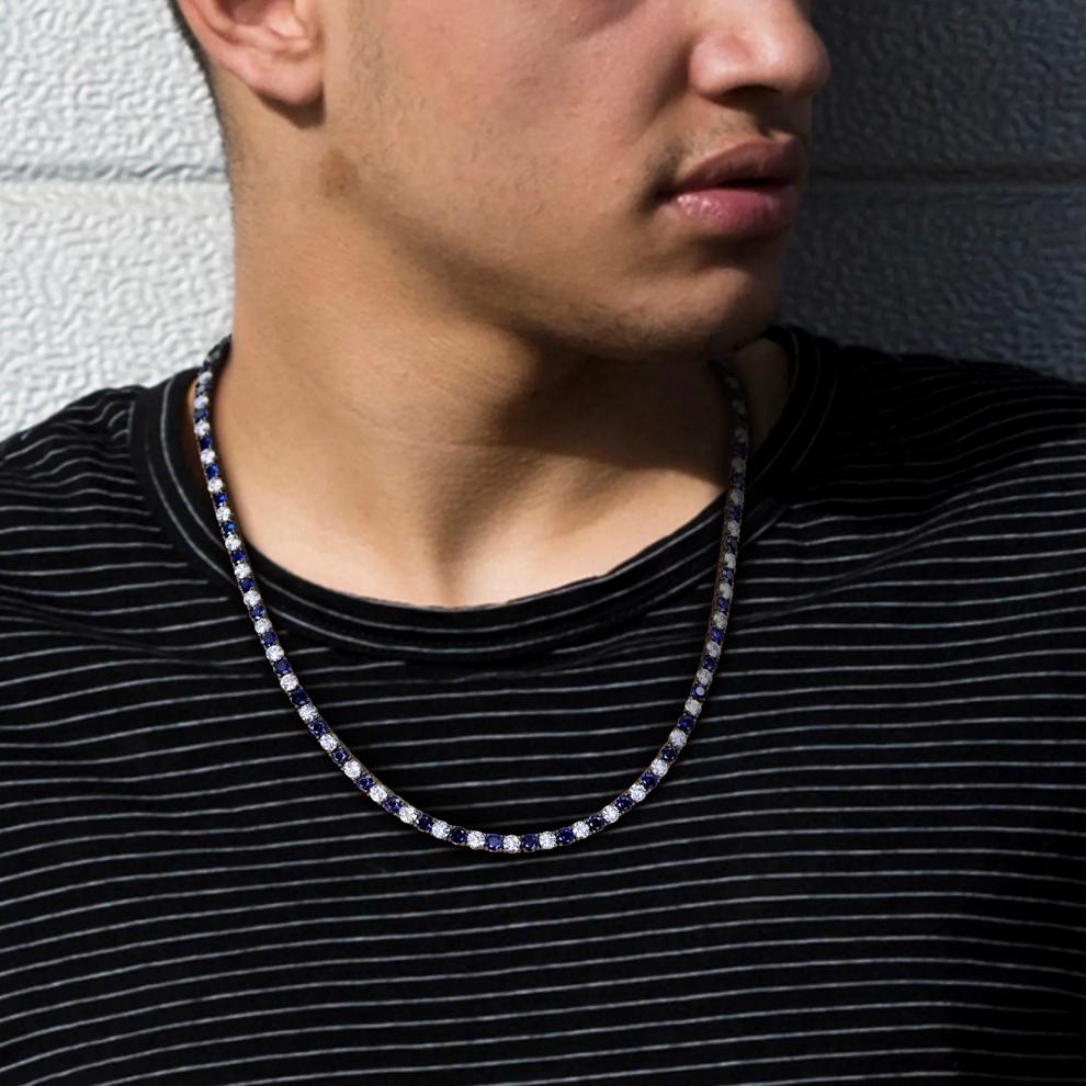 Lab-Created Blue Sapphire &amp; Lab-Created White Sapphire Tennis Necklace in Sterling Silver &amp; Black Rhodium – Image 4 of 6