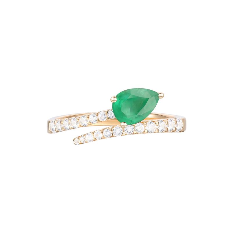 Emerald and Diamond Bypass Ring in 10K White Gold &#40;1/3 ct. tw.&#41; – Image 1 of 3