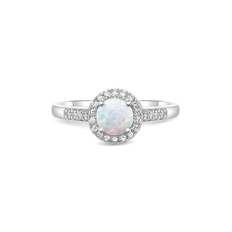 Lab Created Opal &amp; 1/8 ct. tw. Diamond Ring in Sterling Silver  – Image 1 of 3