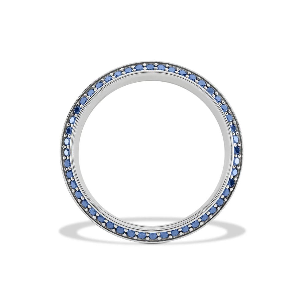 Men's Denim Sapphire High-Bevel Wedding Band in 14K White Gold, 8mm – Image 2 of 4