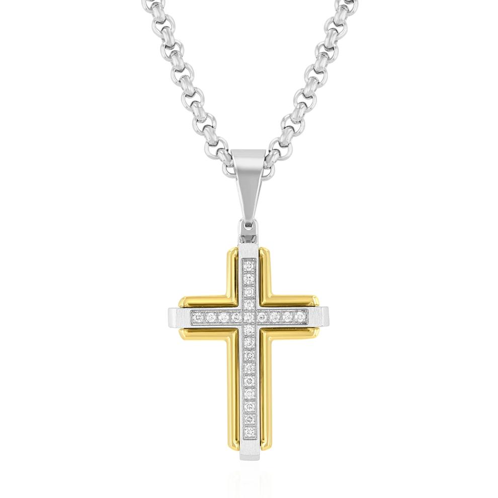 Diamond Cross Pendant in Ion-Plated Stainless Steel (1/7 ct. tw.) – Image 1 of 3