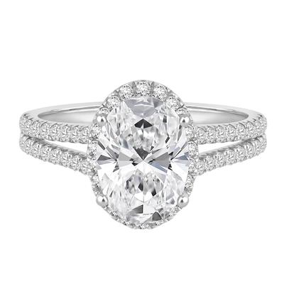 Lab Grown Diamond Oval Halo Engagement Ring in 14K White Gold (3 ct. tw.)