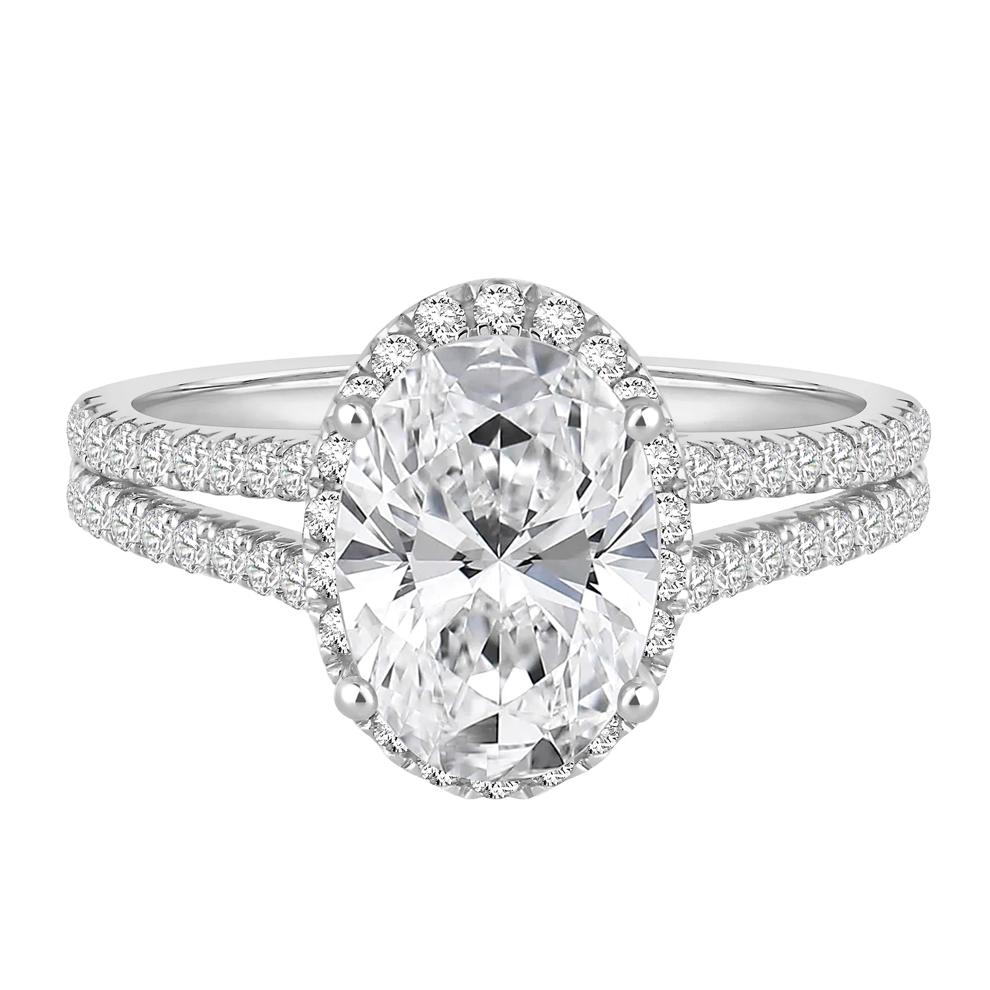 Lab Grown Diamond Oval Halo Engagement Ring in 14K White Gold (3 ct. tw.) – Image 1 of 4