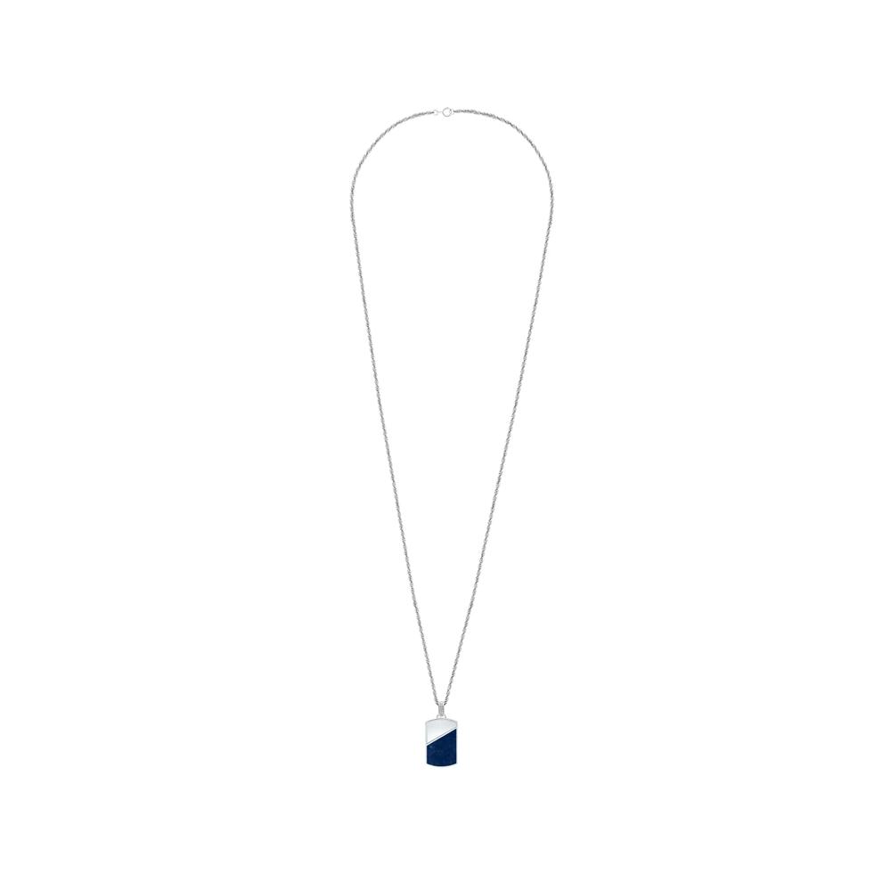 Men's Crushed Blue Sapphire &amp; Diamond Accent Dog Tag Pendant Necklace in Sterling Silver – Image 3 of 4