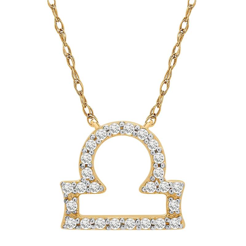 Libra Zodiac Necklace with Diamonds in 10K Yellow Gold &#40;1/10 ct. tw.&#41; – Image 1 of 3