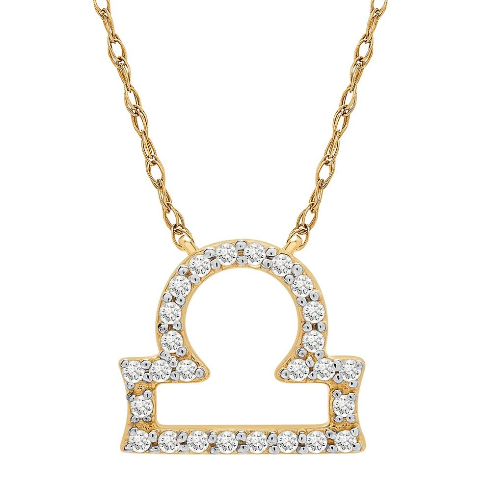 Libra Zodiac Necklace with Diamonds in 10K Yellow Gold (1/10 ct. tw.) – Image 1 of 3