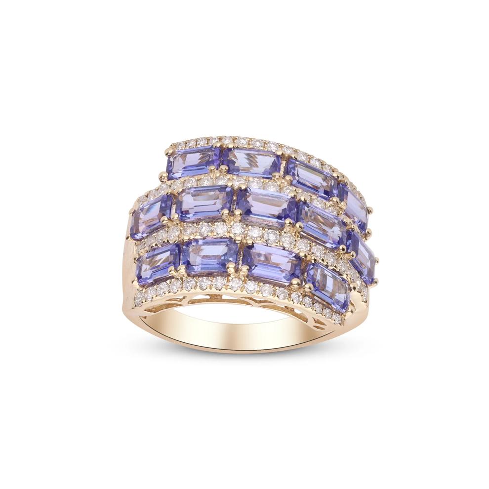 Tanzanite &amp; Diamond Triple Band Ring in 14K Yellow Gold (1/2 ct. tw.) – Image 1 of 4