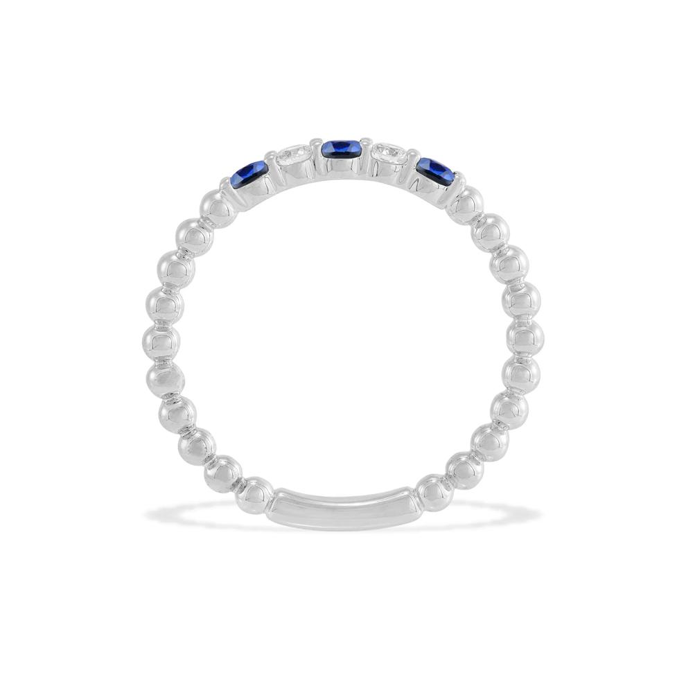 Lab-Created Blue &amp; White Sapphire Five-Stone Beaded Stack Band Ring in Sterling Silver – Image 2 of 4